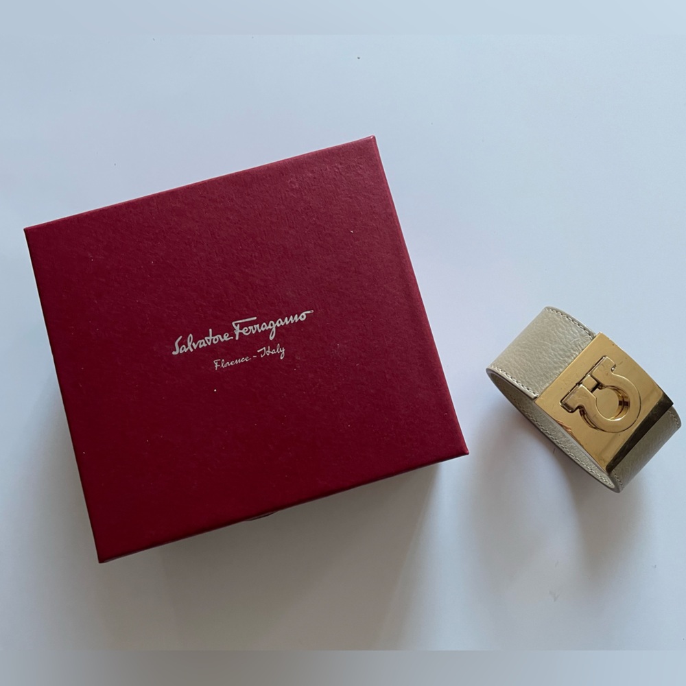 Salvatore Ferragamo Gold and Tan Bracelet